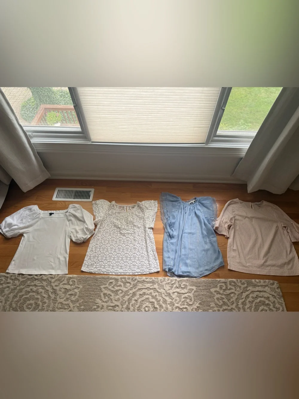 Bundle of women’s work blouse - white, White Lace, Chambray Blue, light Pink